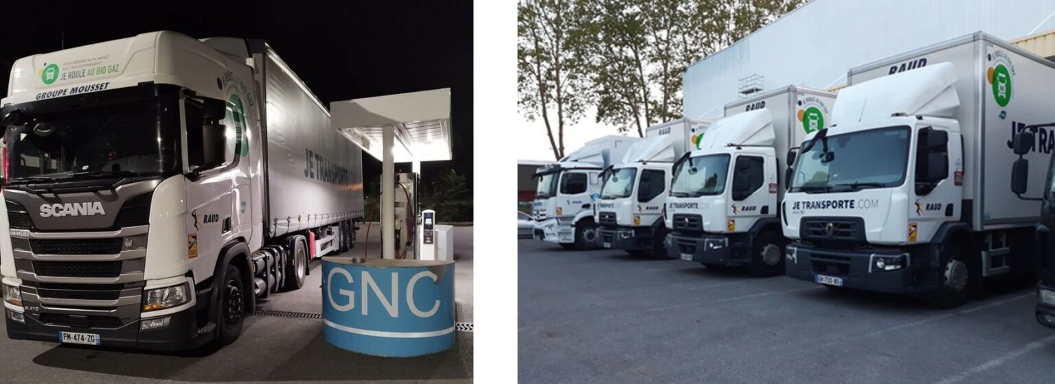 camions de l'entreprise Transports RAUD roulant au GNC